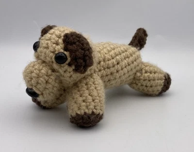 Handmade Crochet 5.5" Stuffed Toy Plush Soft TWO TONE BROWN DOG Puppy NEW - Image 1 of 4