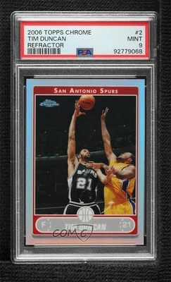 2006-07 Topps Chrome Refractor Tim Duncan #2 PSA 9 MINT HOF - Image 1 of 2