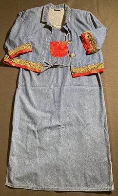 Vintage Nina Piccalino Women’s Blue Denim Dress With Jacket Medium Red Accent - Image 1 of 4