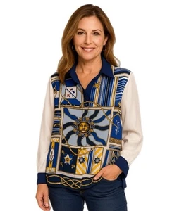 Diane Gilman Silk Nautical Print Tunic Blouse Size Small - Picture 1 of 6