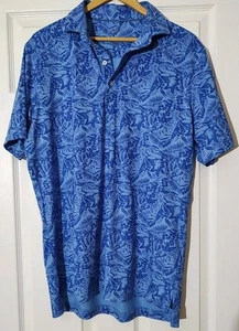 Herren Johnnie O Poloshirt Blau Palmen AOP Golf Leicht Preppy Freizeit - Medium - Bild 1 von 5