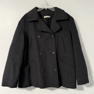 J. Crew zweireihiger dunkelgrauer Erbsenmantel aus Wollmischung Steppfutter Damen XL - Bild 1 von 10