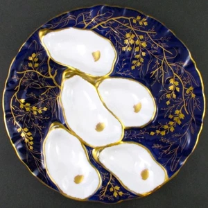 COBALT Blue & GOLD - Antique TURKEY Oyster Plate 8.5" - HAVILAND, Limoges c.1880 - Picture 1 of 11