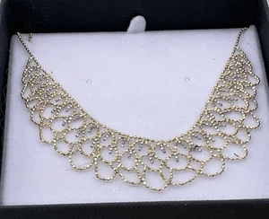 New 10K White & Yellow Gold Mesh Design Necklace Adjustable - Picture 1 of 3