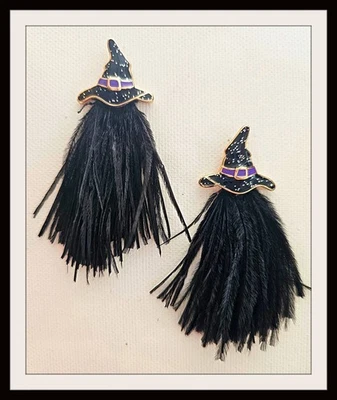 Ghost Hat Feather Earrings Dangle Halloween - Image 1 of 2