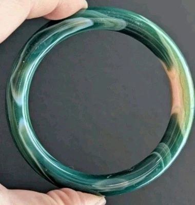 Brazalete Brazalete Jade Natural Marrón Hielo Verde Blanco Bandas Ágata De Colección Foto 1 de 4