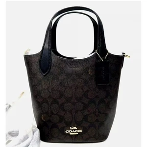Borsa a secchiello Coach CAF16 Hanna in tela firmata IN noce/nero - Foto 1 di 9