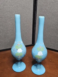 Par de aspersores otomanos de agua de rosa con diseño floral pintado a mano de vidrio azul turco - Imagen 1 de 9