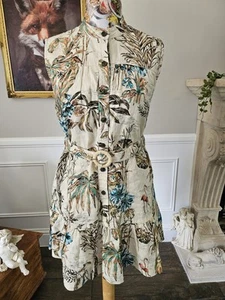 Banana Republic Linen Ladies Size Medium 12 Tropical Botanical Flounce Dress - Picture 1 of 14