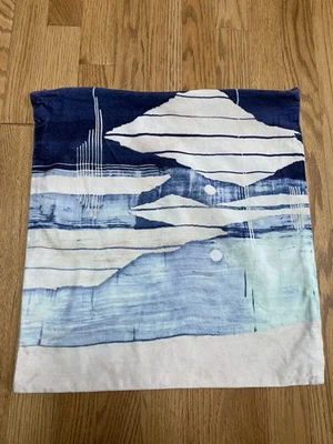 West Elm Pillow Cover Cotton Linen Blue, Beige Art Mod 18”x18” - Image 1 of 4