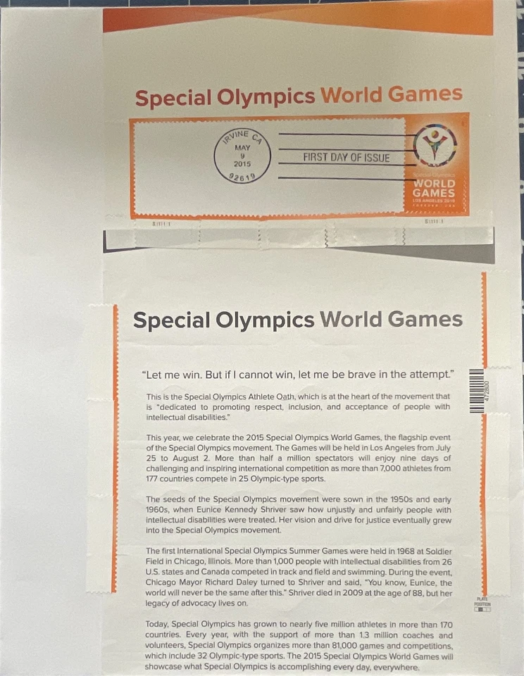 HNLP Hideaki Nakano 4986 Special Olympics World Games Irvine California 8 1/2X11 - Image 1 of 1