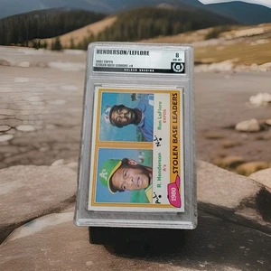 Graded 8 1981 Topps - League Leaders Rickey Henderson & Ron LeFlore #4 - Picture 1 of 2