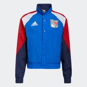 ADIDAS MENS NEW YORK RANGERS REVERSE RETRO SNAP UP JACKET SIZE MEDIUM NWT $100 - Picture 1 of 3