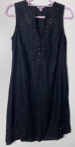 Abito tunica MONSOON nero impreziosito senza maniche 100% lino taglia UK 8 - Foto 1 di 7
