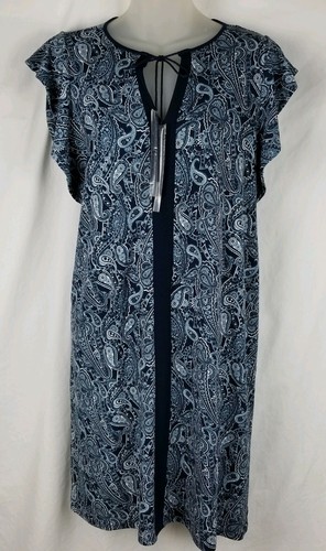 Abito a turni Michael Kors M senza maniche blu bianco stampa paisley nuovo con etichette