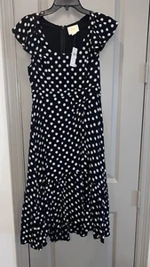 Maeve by Anthropology Black w/ White Dots Dress, Ruffled Short Sleeves, 4, NWT - Picture 1 of 10