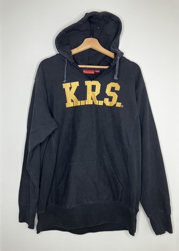 Felpa con cappuccio uomo Supreme KRS ""Knowledge Reigns Supreme"" grande navy rara vintage