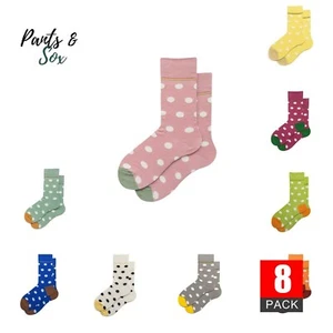 8 Pairs Womens Girls Spot Colourful Comfortable Cotton Crew Socks Pink Green - Picture 1 of 11