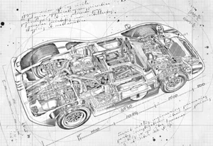 Ford GT40 Mk IV Technical Line Drawing Cutaway Kunst Poster Druck - Bild 1 von 1