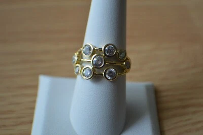 Anillo de burbujas de circonita cúbica de 3,15 quilates enchapado en oro amarillo de 18 quilates sobre plata fina talla 8 Foto 1 de 4