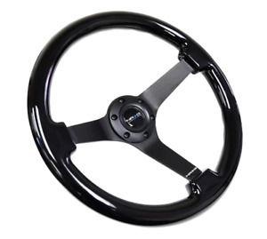 NRG RST-036BK-BK - Reinforced Steering Wheel (350mm / 3in. Deep) Black w/Black C