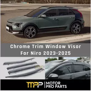 For 2023-2025 Niro Chrome Trim Window Vent Visors Sun Rain Deflector Wind Guards - Foto 1 di 15