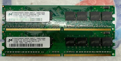512MB X2  Micron 1GB DDR2 RAM Memory Module MT8HTF6464AY-40EB9 - Image 1 of 2