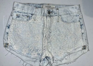Abercrombie & Fitch LACE front denim jean Shorts Size 27 A&F bleach acid wash - Picture 1 of 4