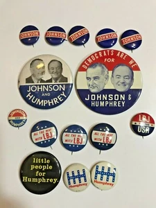 Menge 15 Lyndon Johnson - Herbert Humphrey politische Pinback Knöpfe - Bild 1 von 2