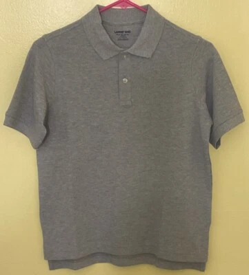 Camisa polo masculina manga curta Lands' End juvenil bainha alta-baixa cinza tamanho M (10-12) - Imagem 1 de 4