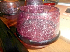 Bubble Glass Candle Holders Purple Hand Blown Votive Tealight SET OF 2 - Picture 1 of 4