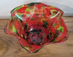 Vintage Orbix Ruffled Glass Bowl Green Red & Yellow - Picture 1 of 8