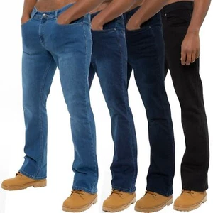 Kruze Mens Bootcut Jeans Stretch Denim Wide Leg Flared Trousers Pants UK Sizes - Picture 1 of 27