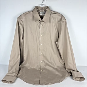 Camisa de vestir Calvin Klein para hombre color tostado 16 32/33 L calce ajustado acero + espiga - Imagen 1 de 13