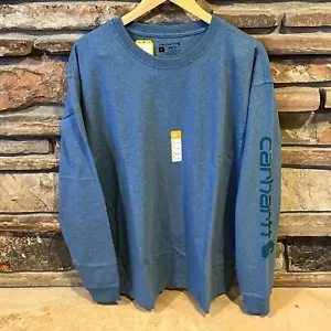 Carhartt Loose Fit Heavyweight Long Sleeve Logo Sleeve Graphic Tee Blue - Picture 1 of 7