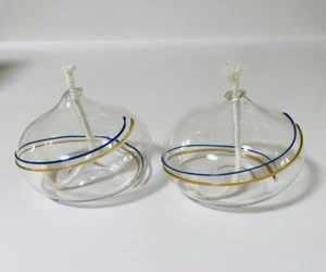 Blown Glass Oil Lamp Candle Set | Vintage Table Pair - Picture 1 of 8