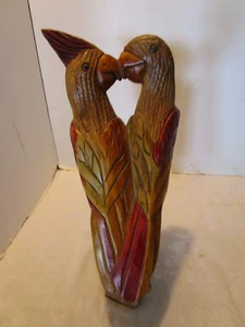 Vintage Holz geschnitzt "Küssende Papageien" Herz Sitzstange Skulptur 15,5" t 1980er - Bild 1 von 12