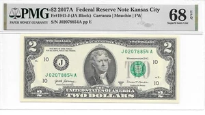 2017A KANSAS CITY $2 FRN (JA Block) PMG 68 EPQ SUPERB GEM UNCIRCULATED - Picture 1 of 10