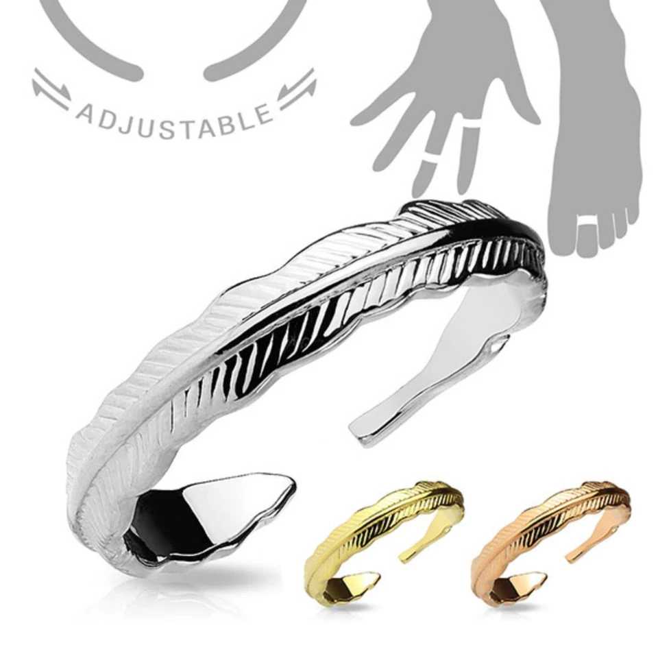 O&S  Zehenring Mid Nagel Knöchel Ring verstellbar  Boho Feder  Fingerspitzenring - Bild 1 von 1