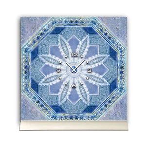 Tischuhr 30cmx30cm inkl. Alu-Ständer -nostalgisches Design Fliesen-Look blau  ge - Bild 1 von 4