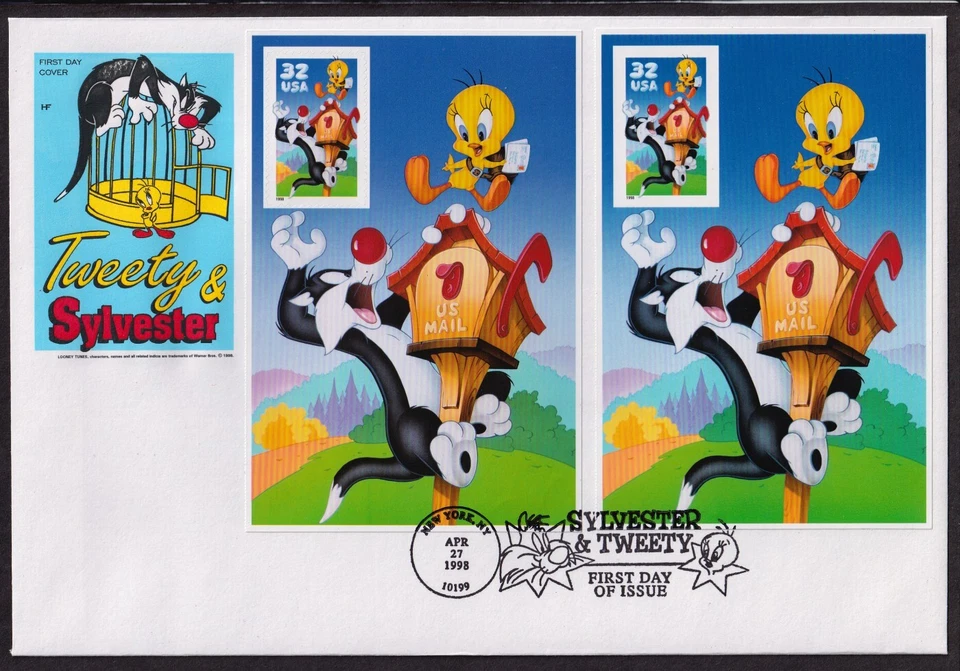 1998 Tweety & Sylvester Sc 3204c 3205c perf & imperf House of Farnam cachet - Image 1 of 1