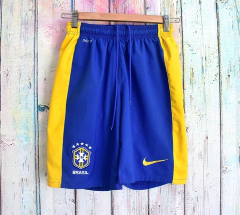 Men's Nike Brazil Shorts Away 2012/13 Soccer SMALL Blue/Yellow 8" PRE-OWNED Cover