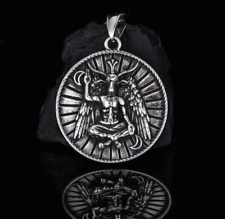 Baphomet w/ Sigil Stainless Steel Satanic Goat Deity Silver Pendant Jewelry