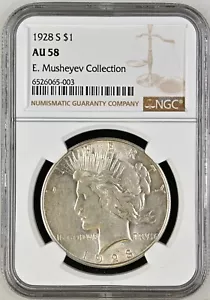 +1928 S PEACE DOLLAR NGC AU 58 - #309 - Picture 1 of 3