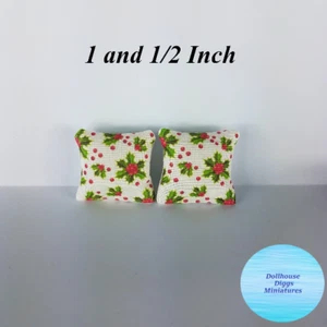 Miniature Pillows Dollhouse Diggs 1:12 Mini Artisan Green Red Holly and Berries - Picture 1 of 6