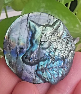 Teschio di Lupo 2" Labradorite Naturale Intagliato a Mano Cristallo Reiki Guarigione 1pz - Foto 1 di 20