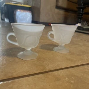 2 Vintage Tiara Indiana Glass Footed Cups Frosted Provincial Lexington Pair Rare - Picture 1 of 7