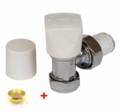 PSW TRADE SUPPLIERS LTD 15mm x 1/2" Angled Radiator Valve White Lockshield + 1 Extra Olives