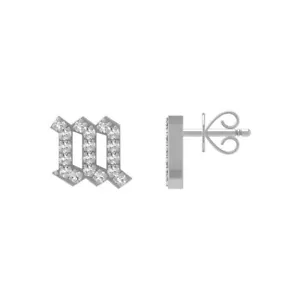 Sterling Silver Natural Diamond Initial w Stud Earrings Gift For Women - Picture 1 of 7