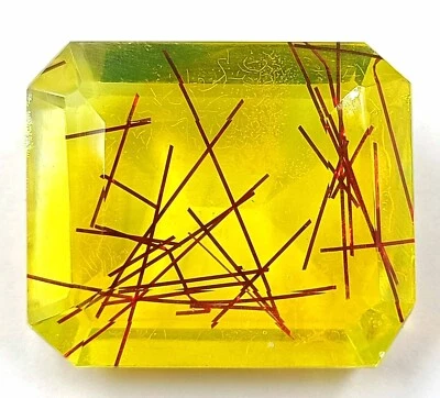 161 CT EMERALD CUT BI COLOR RUTILATED QUARTZ TRANSPARENT LAB CREATED GEMSTONE - Image 1 of 4